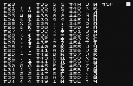 Знакогенератор в меню приставки &laquo;Эльф&raquo;