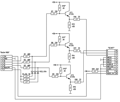 Схема подключения &laquo;Байта&raquo; через SCART