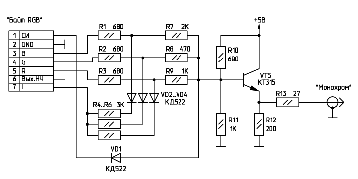 Подключение &laquo;Байта&raquo; к черно-белому монитору