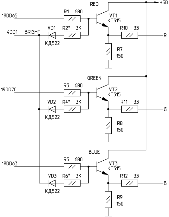 Схема формирования RGB с градациями яркости для компьютера Байт