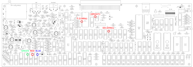 Места подпайки для подключения адаптера RGB-VGA/HDMI к плате &Prime;Байта&Prime;
