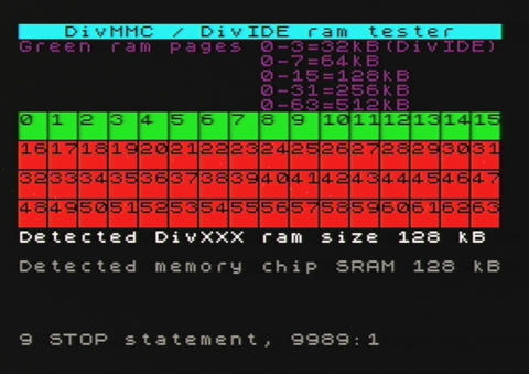 DIVRAMKA.TAP - тест встроенного в плату DivMMC ОЗУ