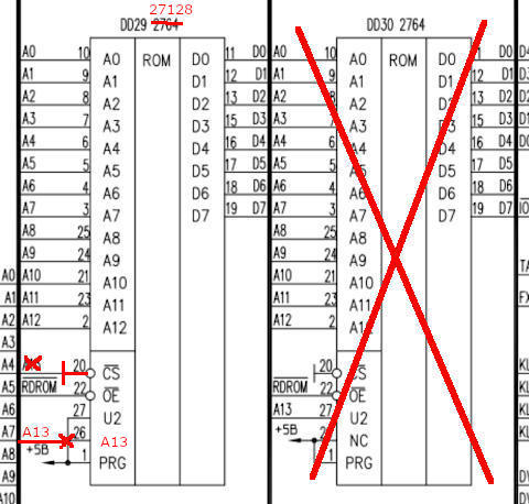Схема доработок включения одного ПЗУ 27128 компьютера &laquo;Ленинград&raquo;
