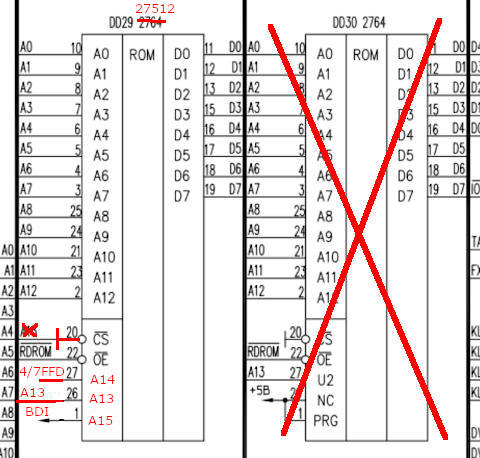 Схема доработок включения одного ПЗУ 27512 компьютера &laquo;Ленинград&raquo;